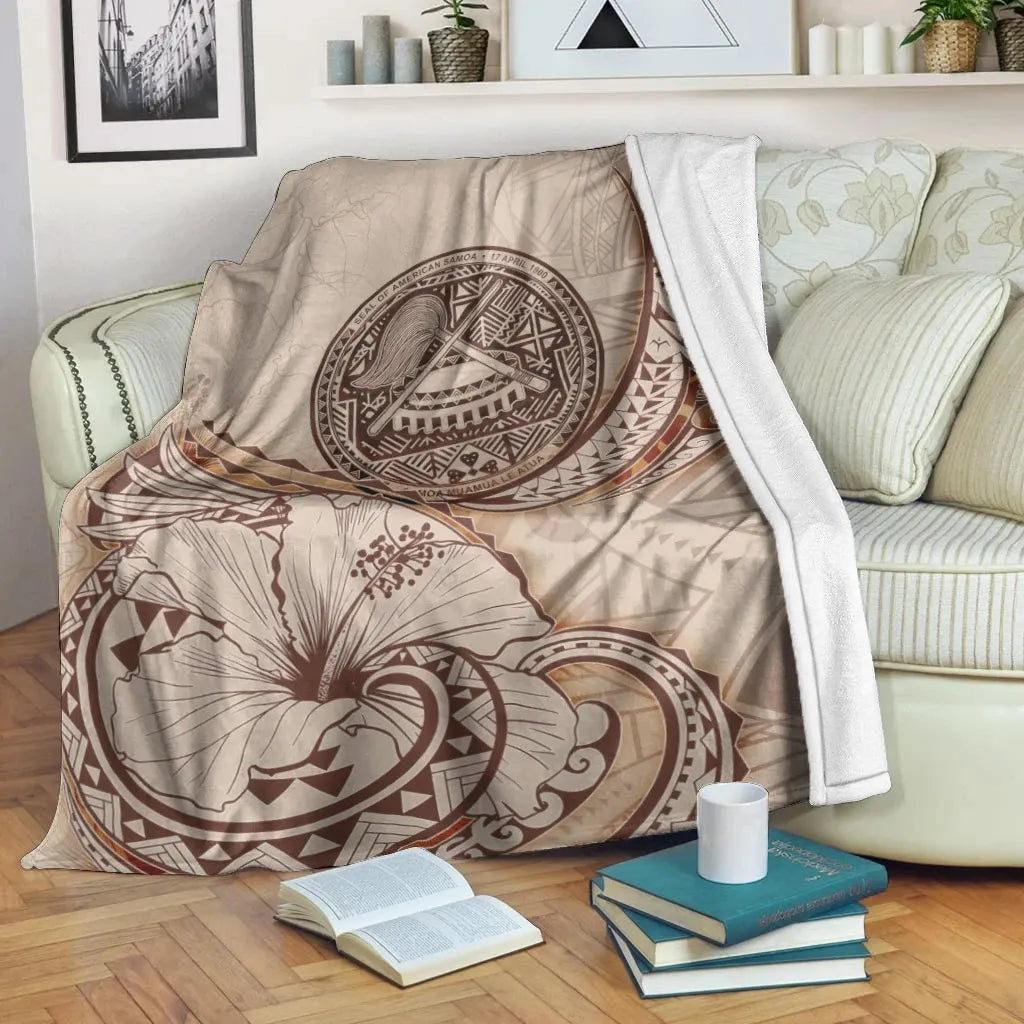 American Samoa Premium Blanket - Hibiscus Flowers Vintage Style-Myprintsy