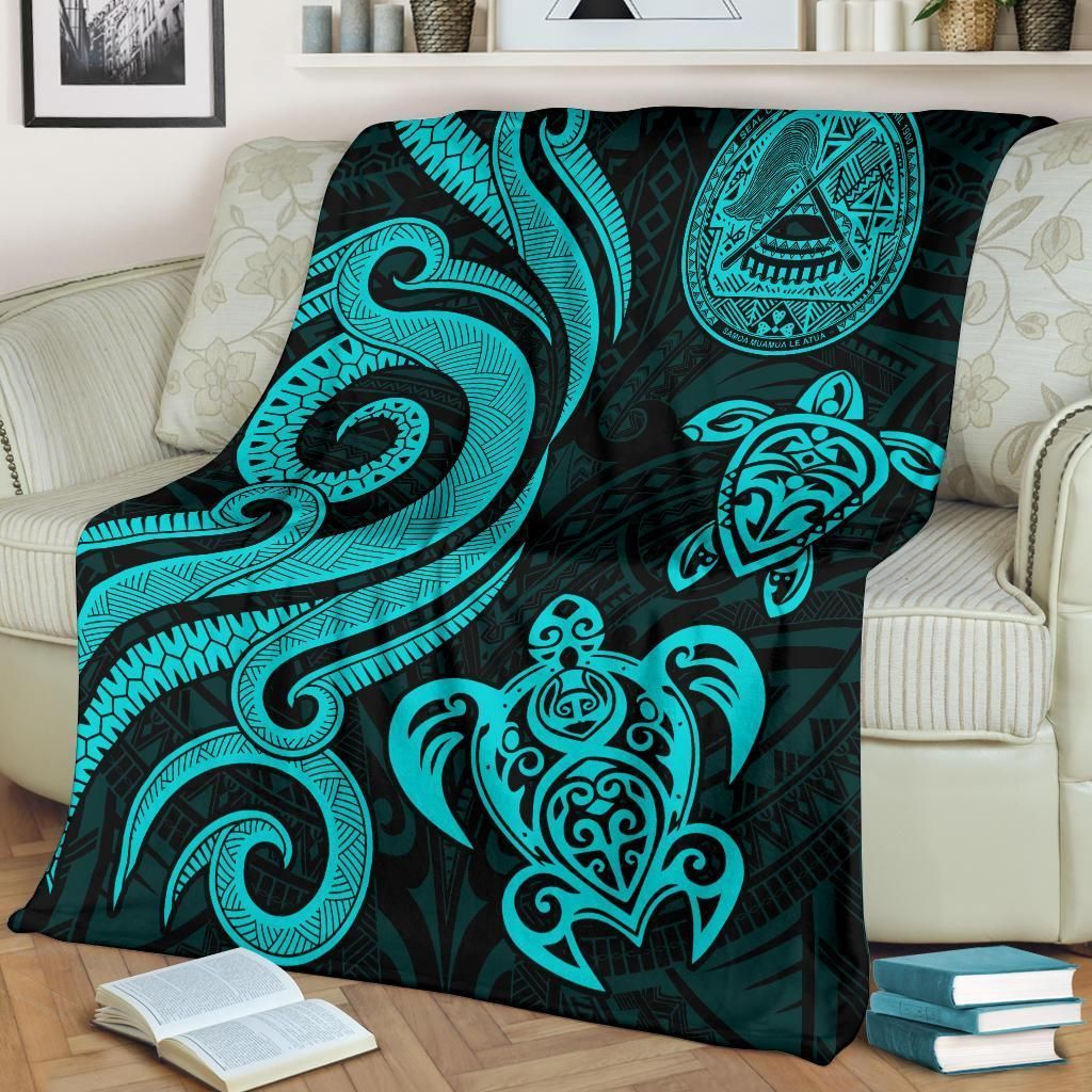 American Samoa Premium Blanket - Turquoise Tentacle Turtle-Myprintsy