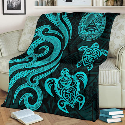 American Samoa Premium Blanket - Turquoise Tentacle Turtle-Myprintsy