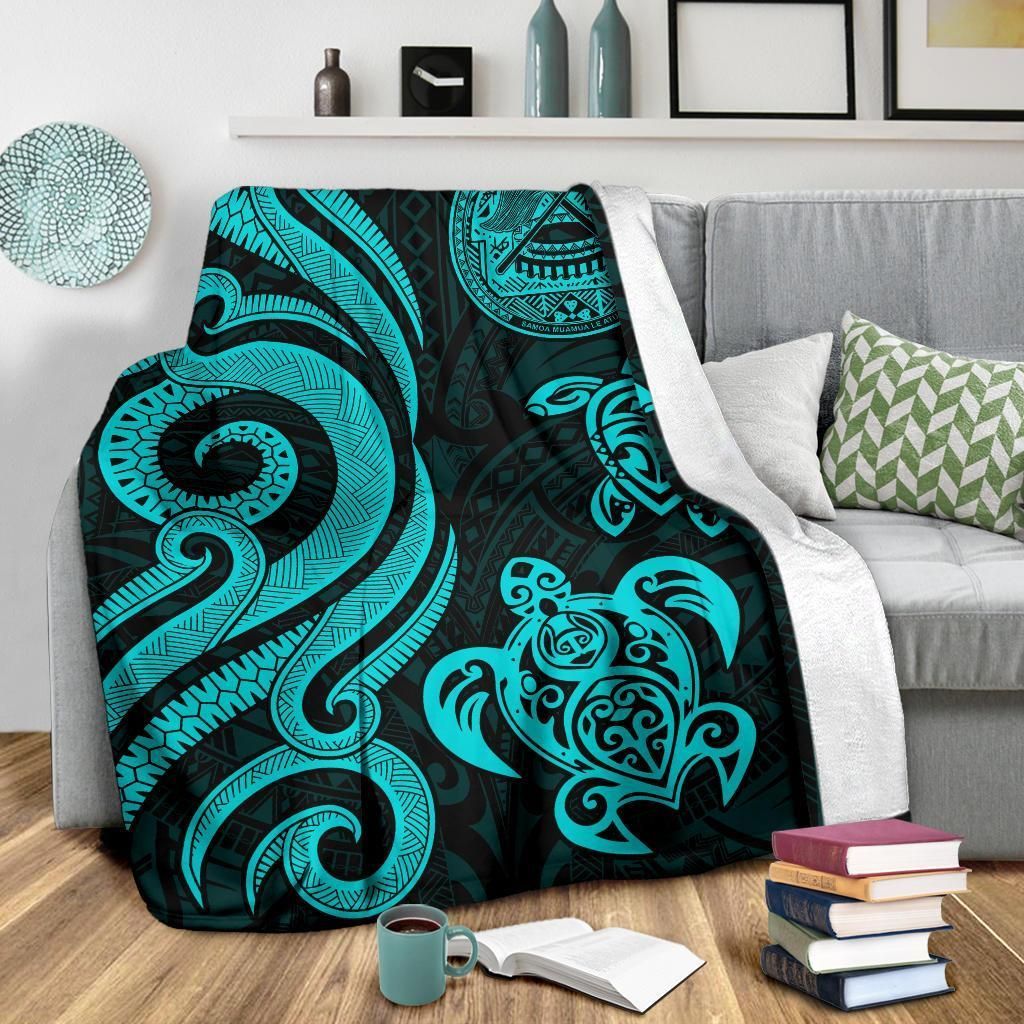 American Samoa Premium Blanket - Turquoise Tentacle Turtle-Myprintsy