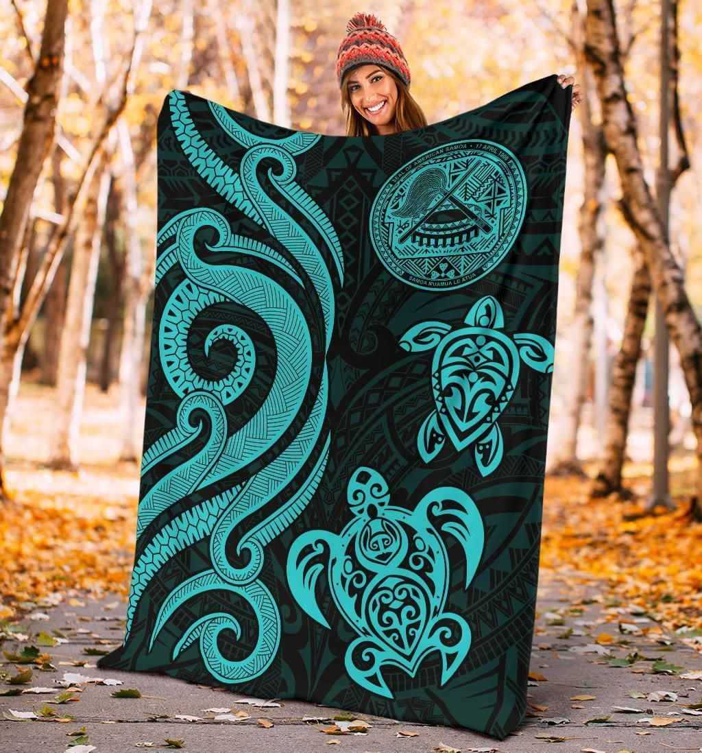 American Samoa Premium Blanket - Turquoise Tentacle Turtle-Myprintsy