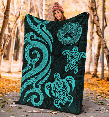 American Samoa Premium Blanket - Turquoise Tentacle Turtle-Myprintsy