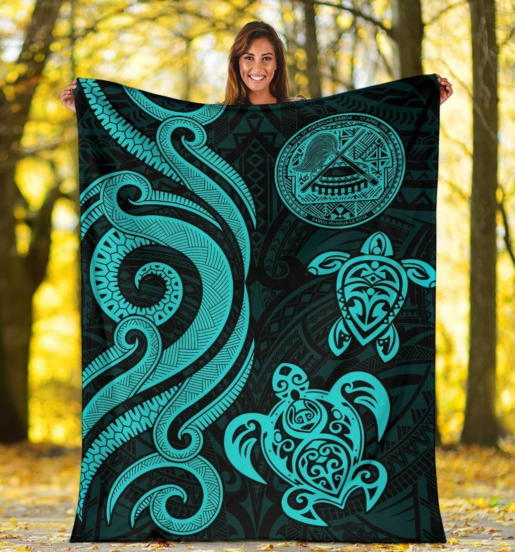 American Samoa Premium Blanket - Turquoise Tentacle Turtle-Myprintsy