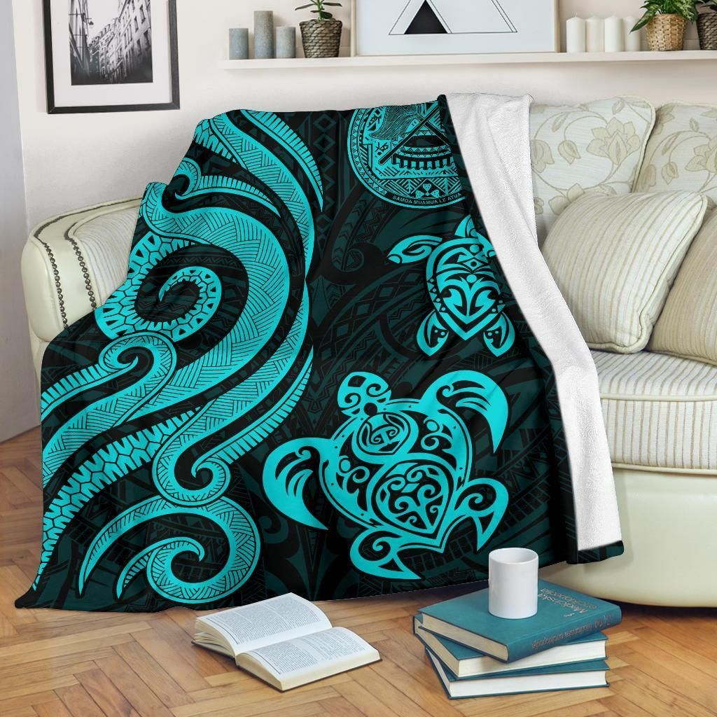 American Samoa Premium Blanket - Turquoise Tentacle Turtle-Myprintsy