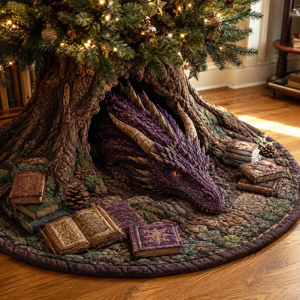 Amethyst Book Dragon Christmas Quilted Tree Skirt VTQ-Myprintsy