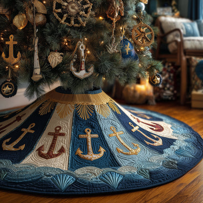 Anchor And Tinsel Christmas Quilted Tree Skirt-Myprintsy