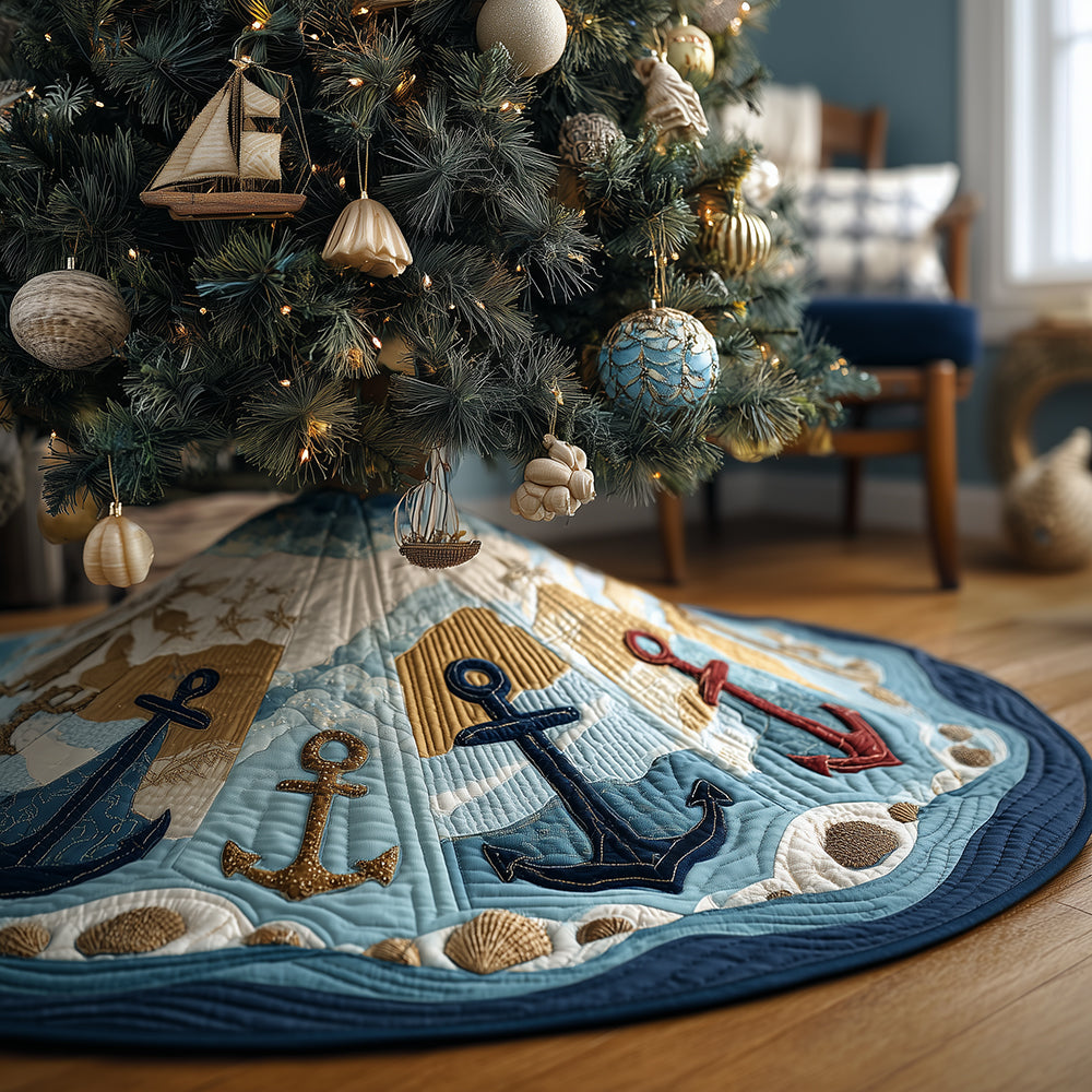 Anchored by the Sea Christmas Quilted Tree Skirt-Myprintsy