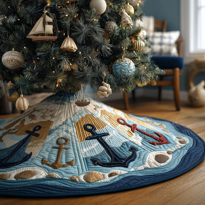 Anchored by the Sea Christmas Quilted Tree Skirt-Myprintsy