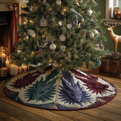 Ancient Ember Dragon Christmas Quilted Tree Skirt-Myprintsy