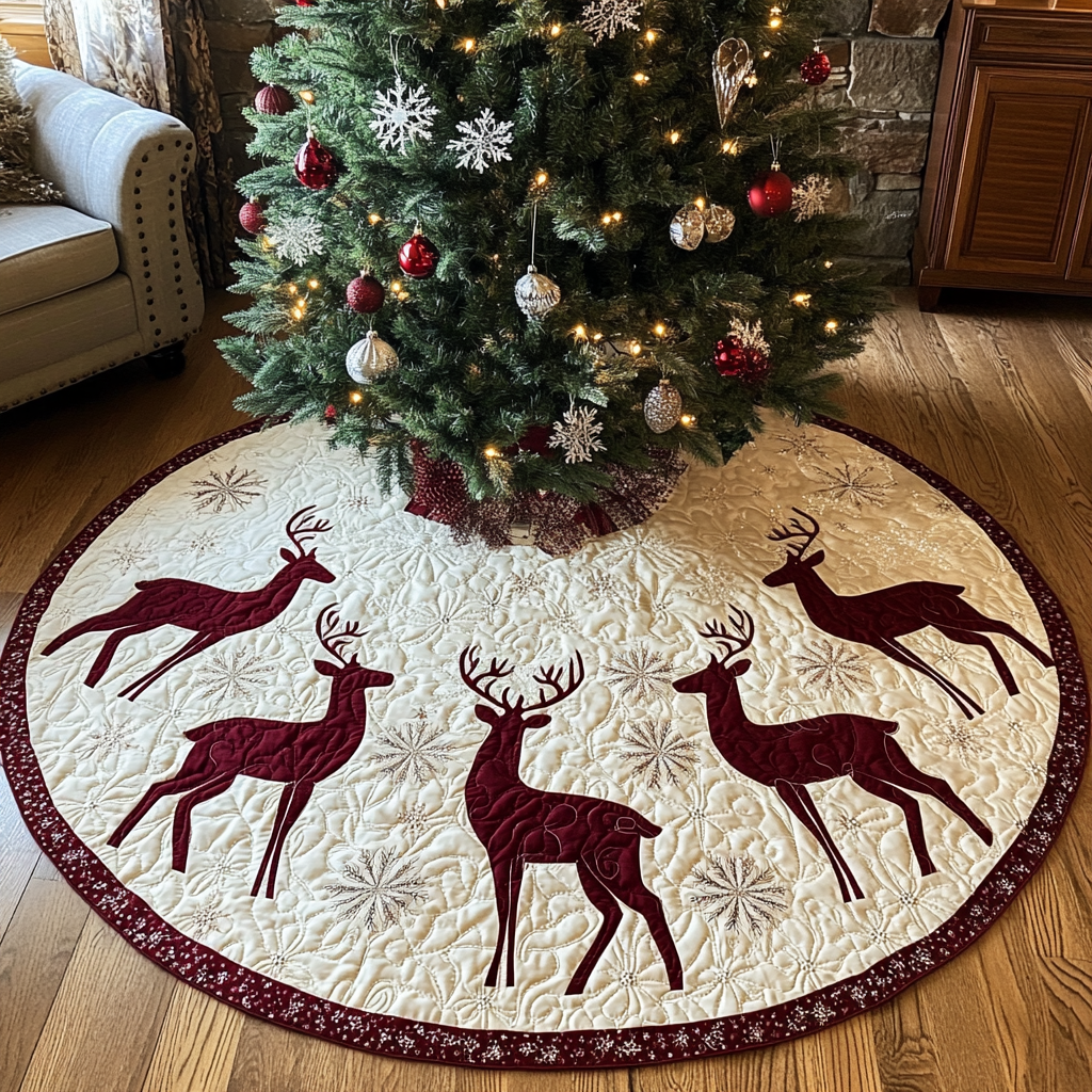 Antlered Elegance Christmas Quilted Tree Skirt-Myprintsy