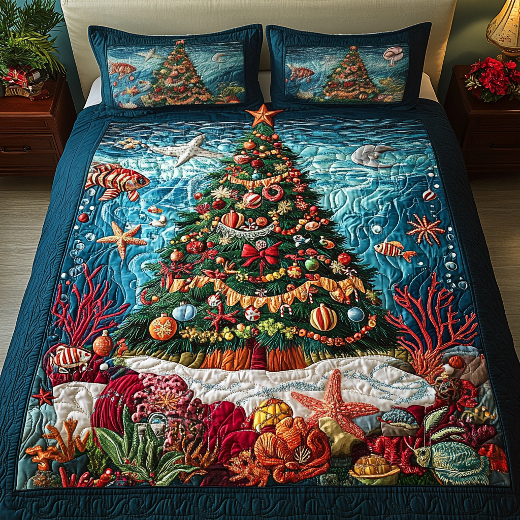 Aqua Tree -Piece Quilted Bedding Set VH VTQ-Myprintsy