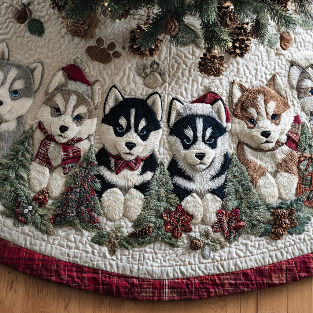 Arctic Husky Christmas Quilted Christmas Tree Skirt-Myprintsy