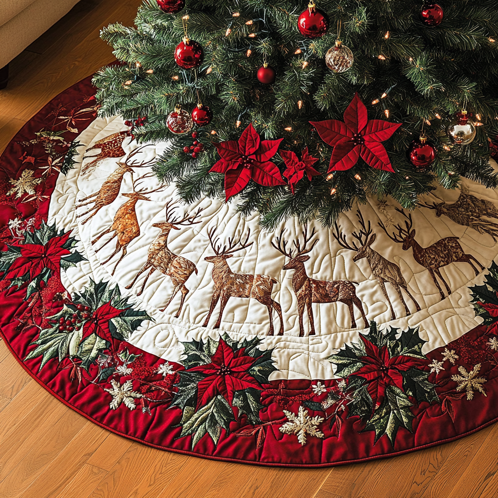 Aurora Borealis Blitzen Christmas Quilted Tree Skirt-Myprintsy
