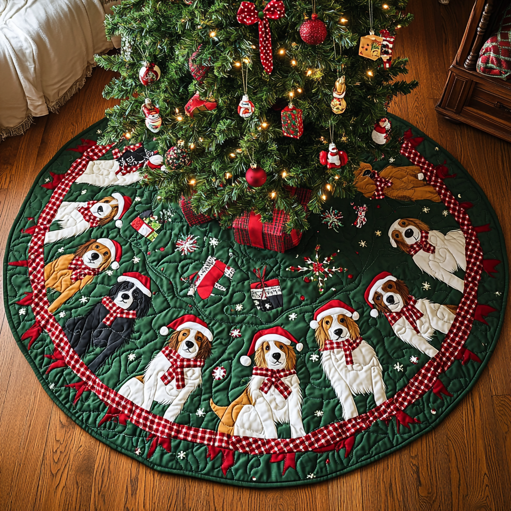 Australian Shepard Holiday Joy Christmas Quilted Tree Skirt-Myprintsy