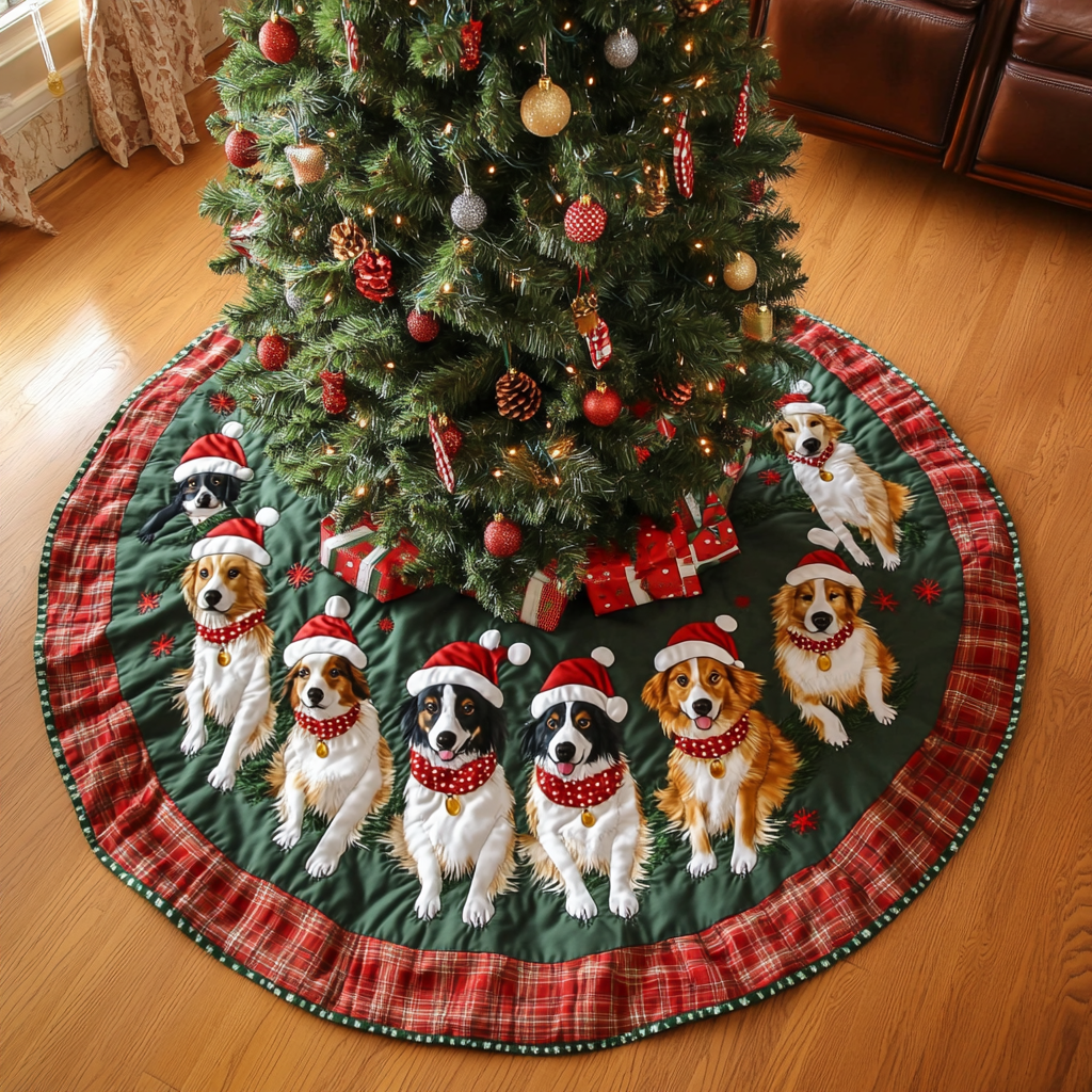 Australian Shepard Holiday Spirit Christmas Quilted Tree Skirt-Myprintsy
