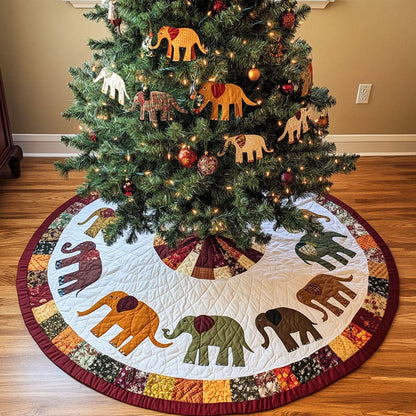 Autumn Elephants Christmas Quilted Tree Skirt-Myprintsy