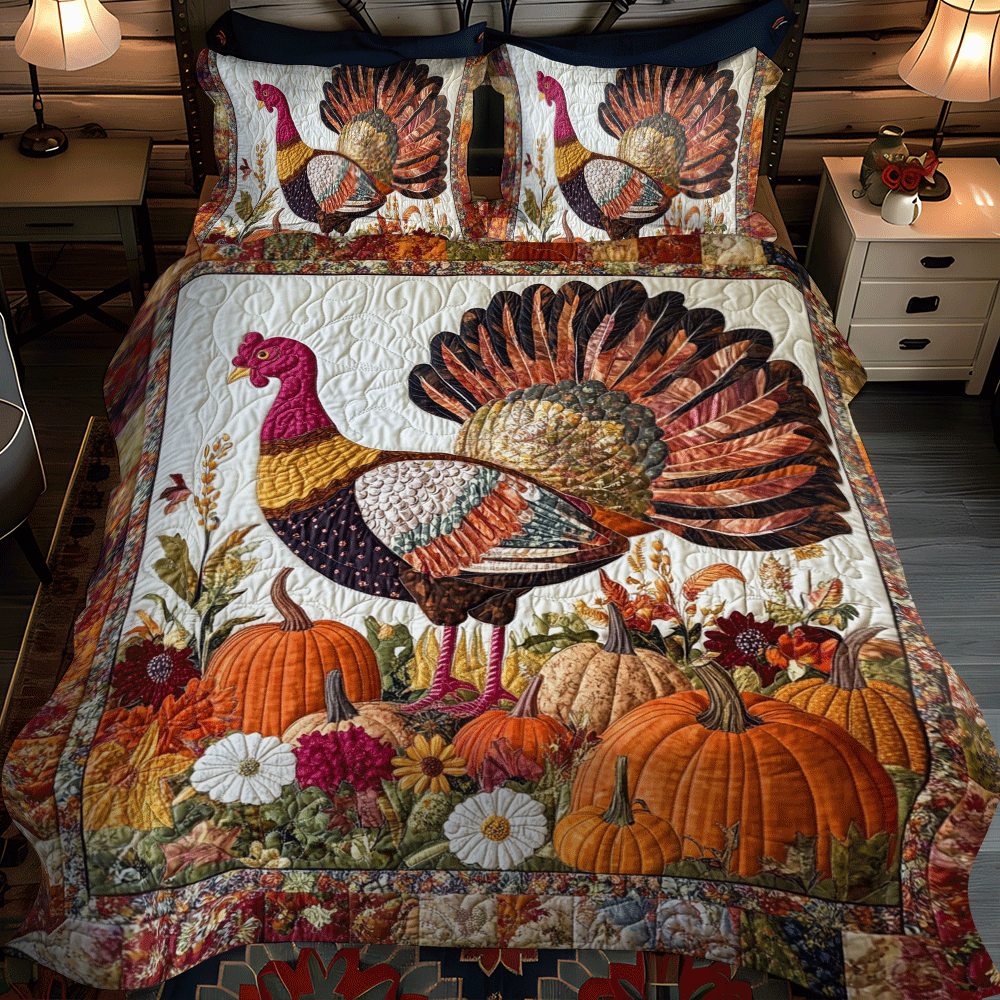 Autumn Magic Turkey -Piece Quilted Bedding Set PD VTQ-Myprintsy