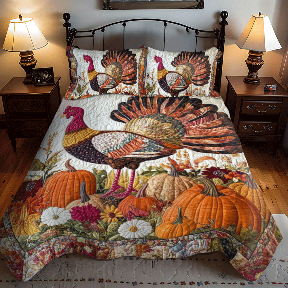 Autumn Magic Turkey -Piece Quilted Bedding Set PD VTQ-Myprintsy