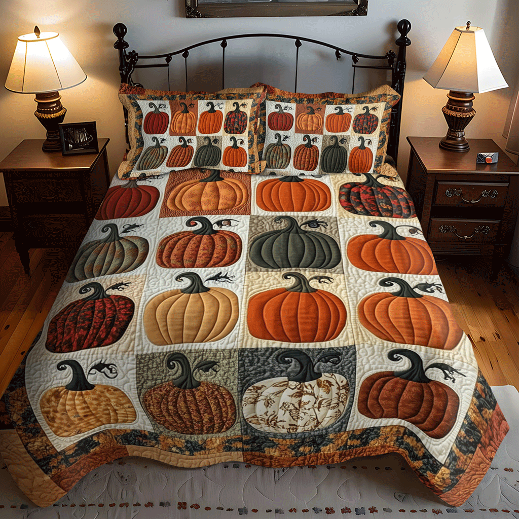 Autumn Pumpkins -Piece Quilted Bedding Set VTQ-Myprintsy