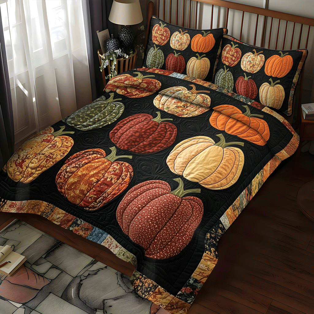 Autumnal Pumpkin -Piece Quilted Bedding Set VTQ-Myprintsy