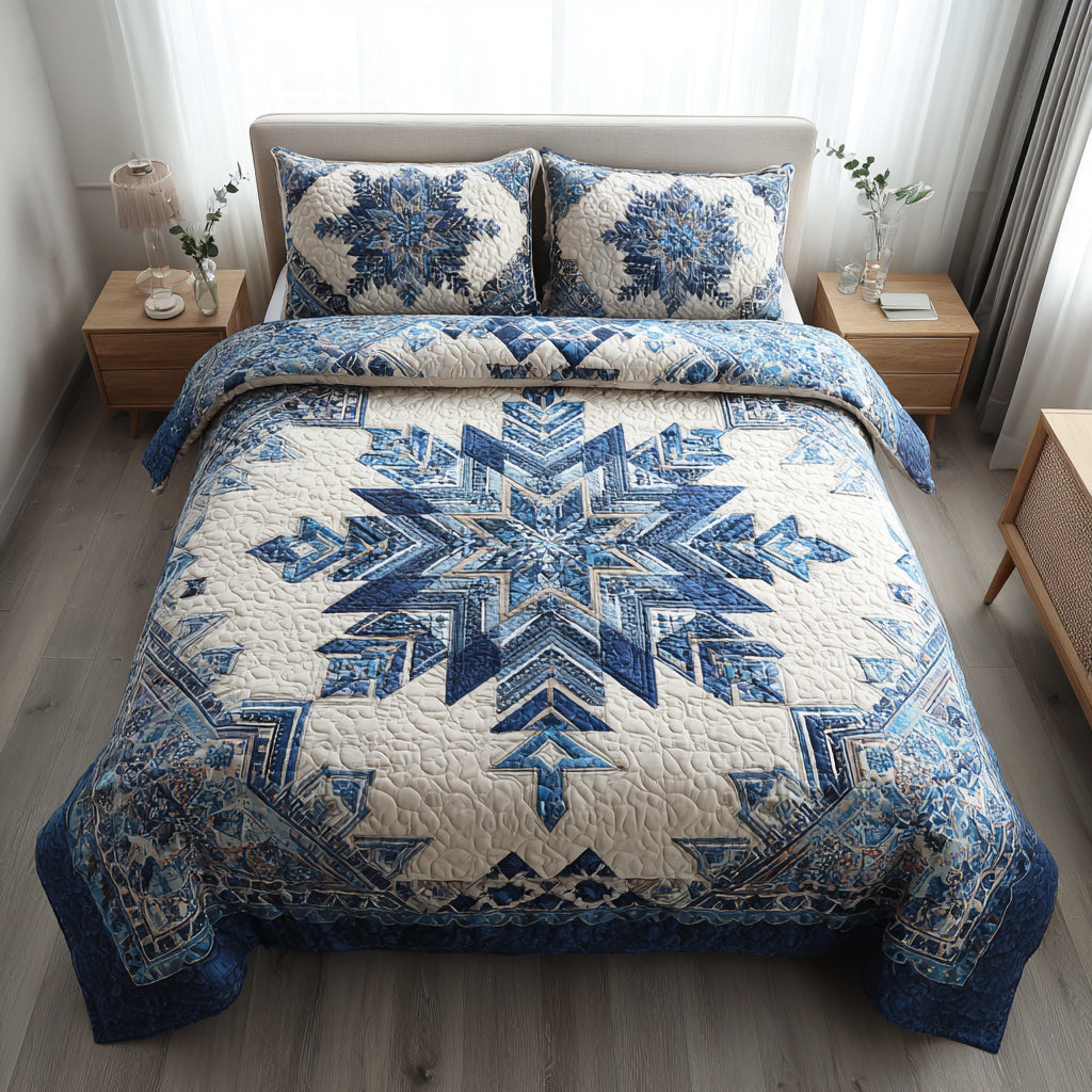 Azure Snowflake Burst -Piece Quilted Bedding Set VTQ-Myprintsy