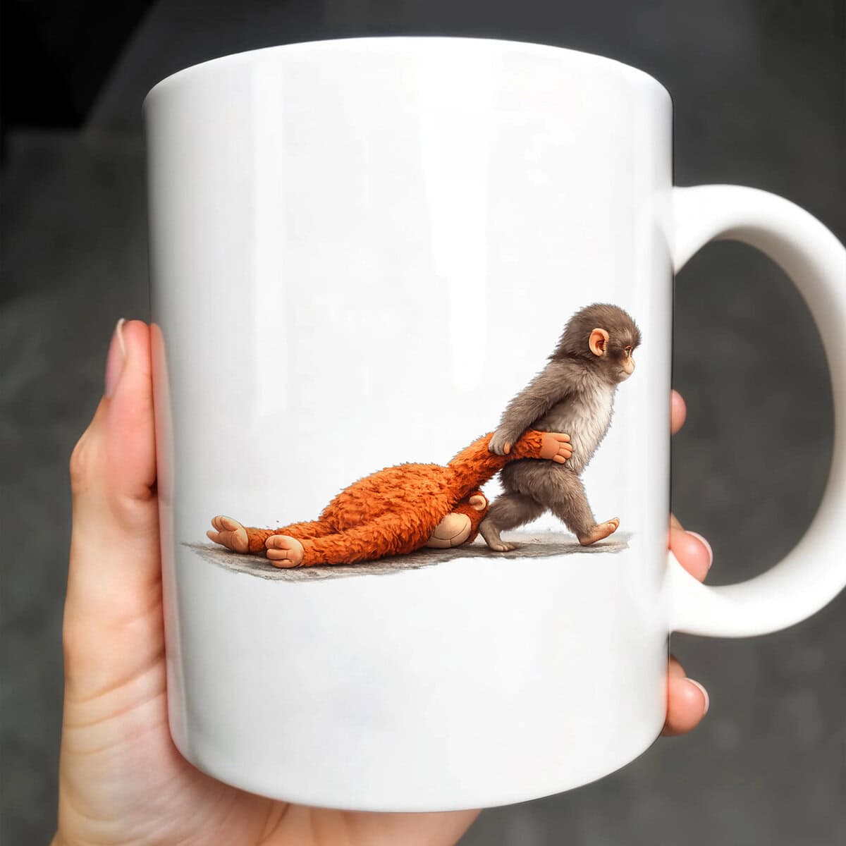 Baby Monkey Holding Plush Toy Tee - Personalized Coffee Mug-Myprintsy
