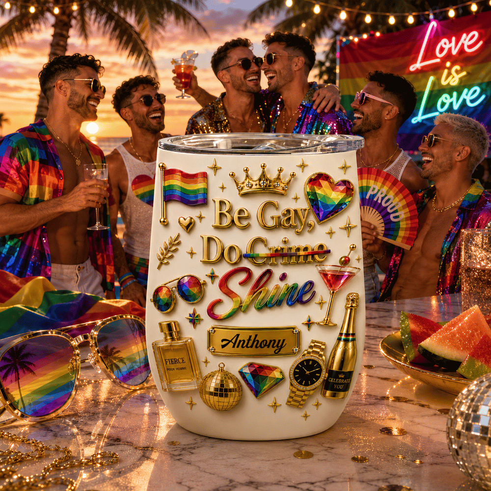 Be Gay Do Shine - Personalized Gay Wine Tumbler - Gifts For Gay Men-Myprintsy