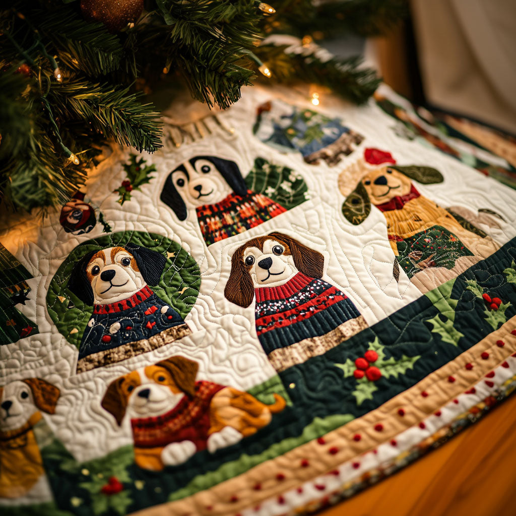 Beagle Cozy Moments Quilted Christmas Tree Skirt-Myprintsy