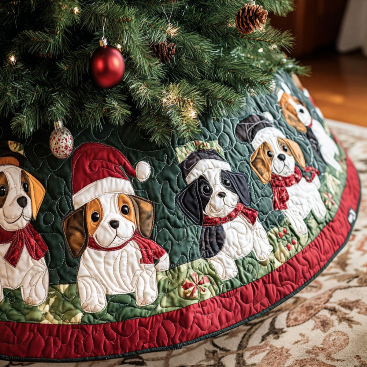 Beagle Forest Friends Quilted Christmas Tree Skirt-Myprintsy