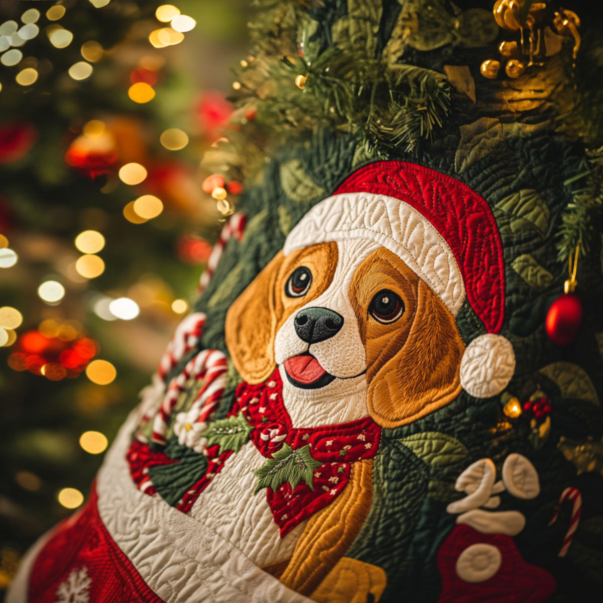 Beagle Holiday Hugs Quilted Christmas Tree Skirt-Myprintsy