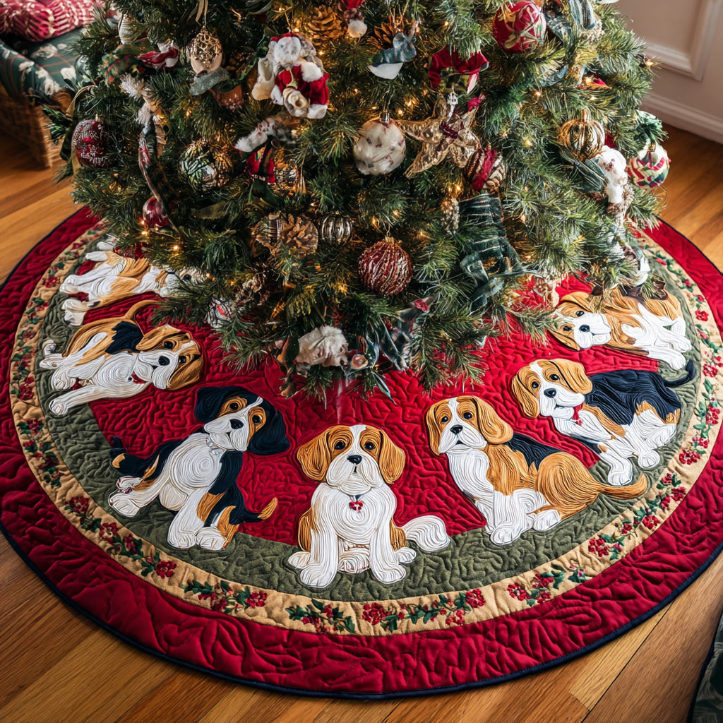 Beagle Merry Trim Quilted Christmas Tree Skirt HH-Myprintsy