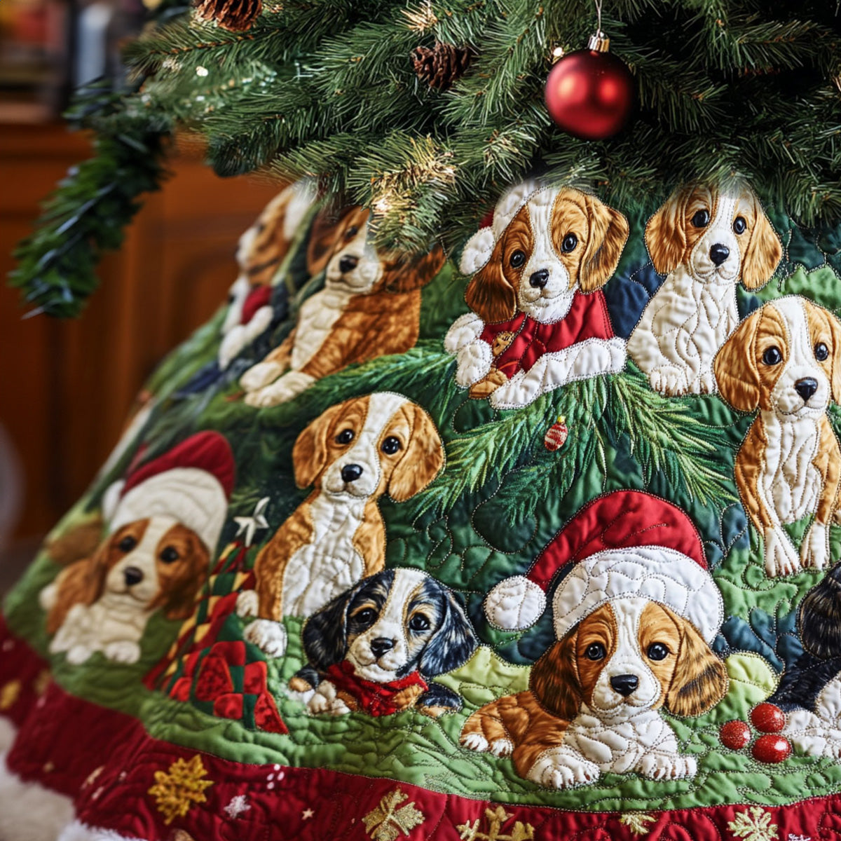 Beagle Paw Prints Quilted Christmas Tree Skirt-Myprintsy