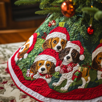 Beagle Sleigh Ride Quilted Christmas Tree Skirt-Myprintsy