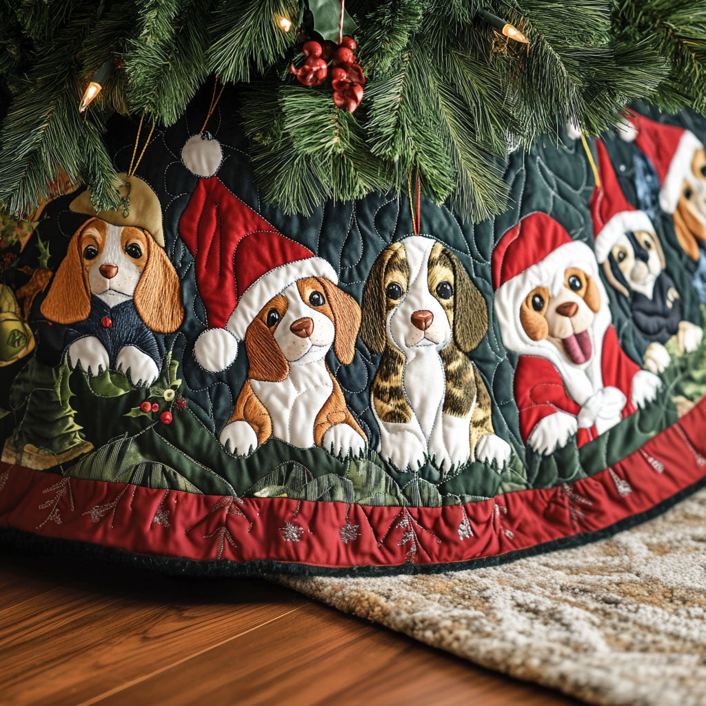 Beagle Snow Day Quilted Christmas Tree Skirt-Myprintsy