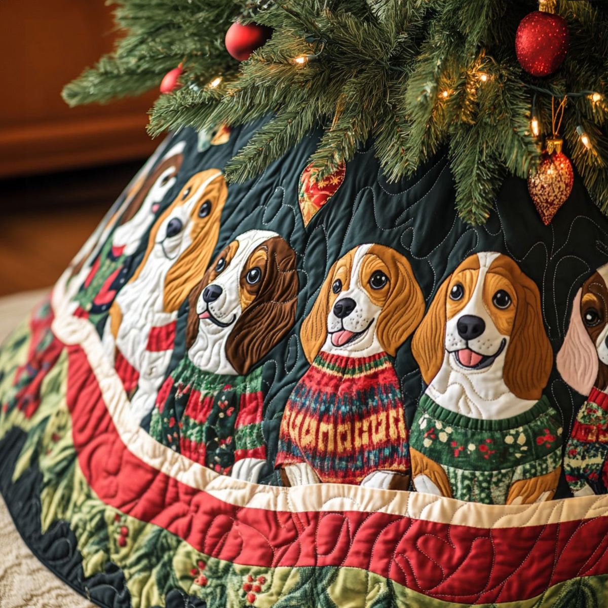 Beagle Winter Magic Quilted Christmas Tree Skirt VTQ-Myprintsy