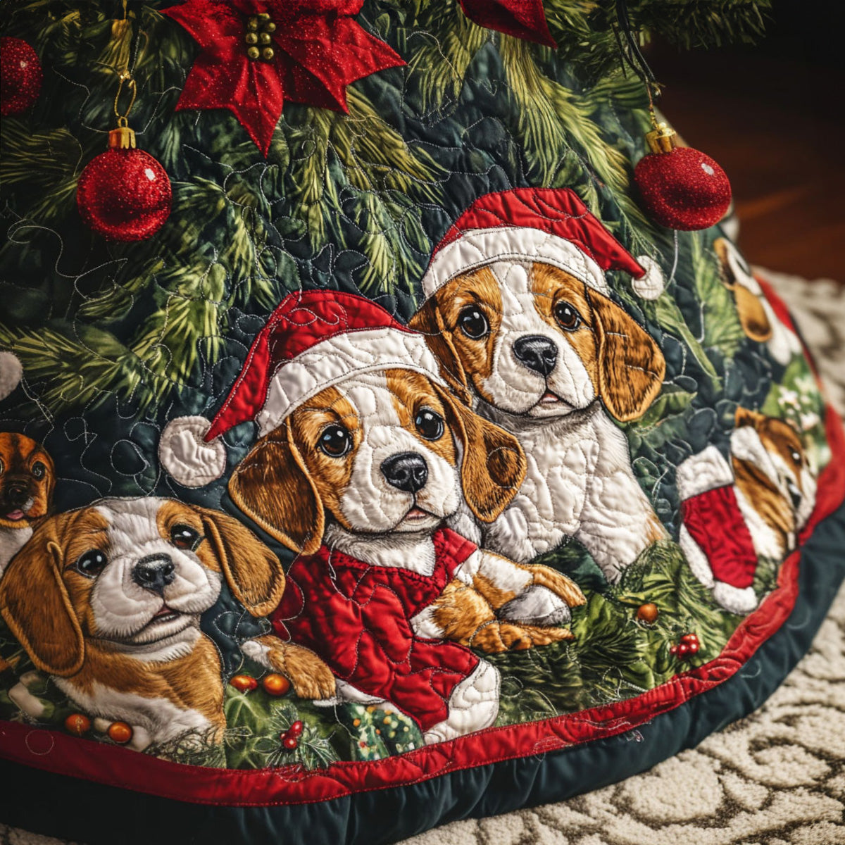 Beagle Wonderland Quilted Christmas Tree Skirt VTQ-Myprintsy
