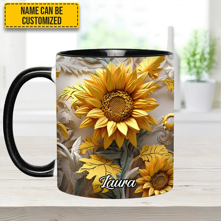 Beautiful Sunflower - Personalized Sunflower Accent Mug-Myprintsy
