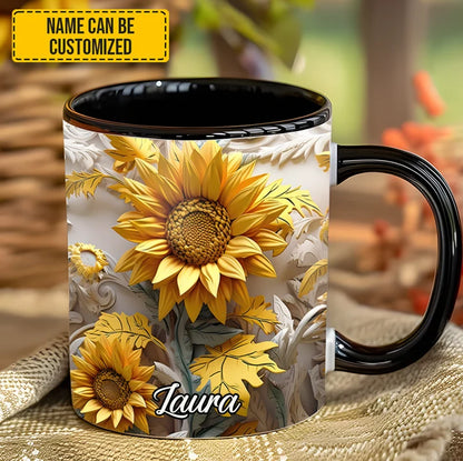 Beautiful Sunflower - Personalized Sunflower Accent Mug-Myprintsy