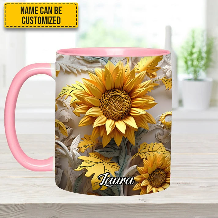 Beautiful Sunflower - Personalized Sunflower Accent Mug-Myprintsy