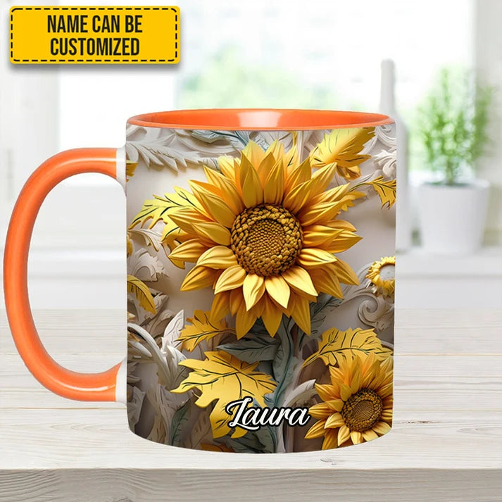Beautiful Sunflower - Personalized Sunflower Accent Mug-Myprintsy