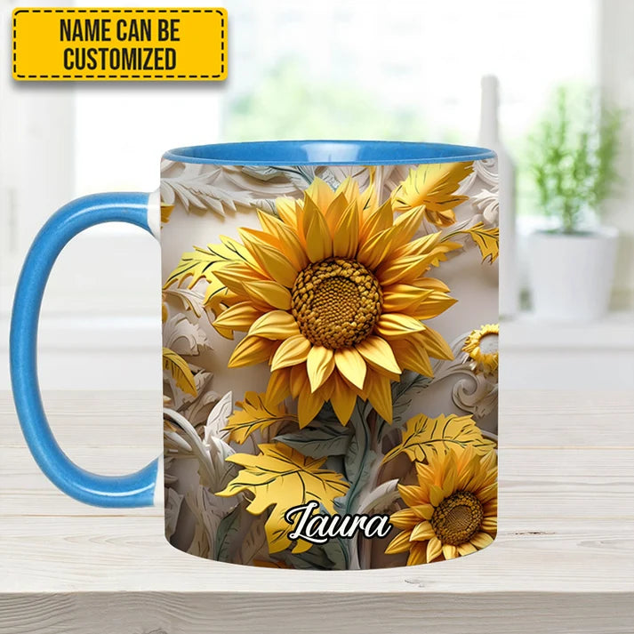 Beautiful Sunflower - Personalized Sunflower Accent Mug-Myprintsy
