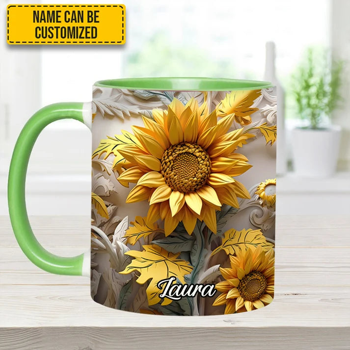 Beautiful Sunflower - Personalized Sunflower Accent Mug-Myprintsy