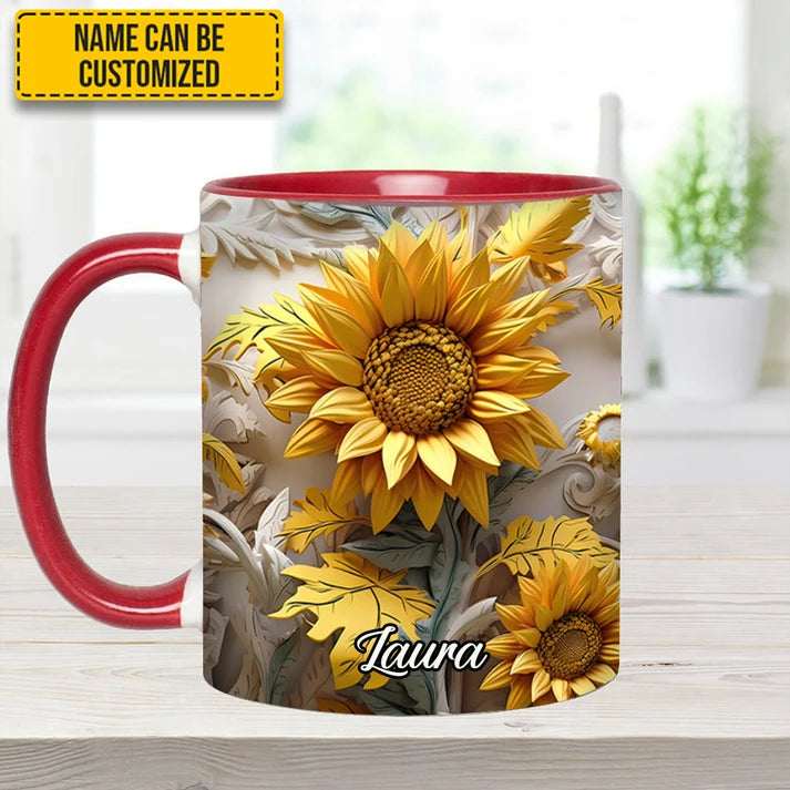 Beautiful Sunflower - Personalized Sunflower Accent Mug-Myprintsy