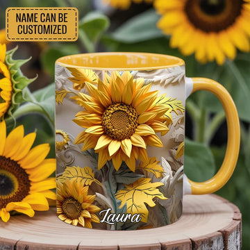 Beautiful Sunflower - Personalized Sunflower Accent Mug-Myprintsy