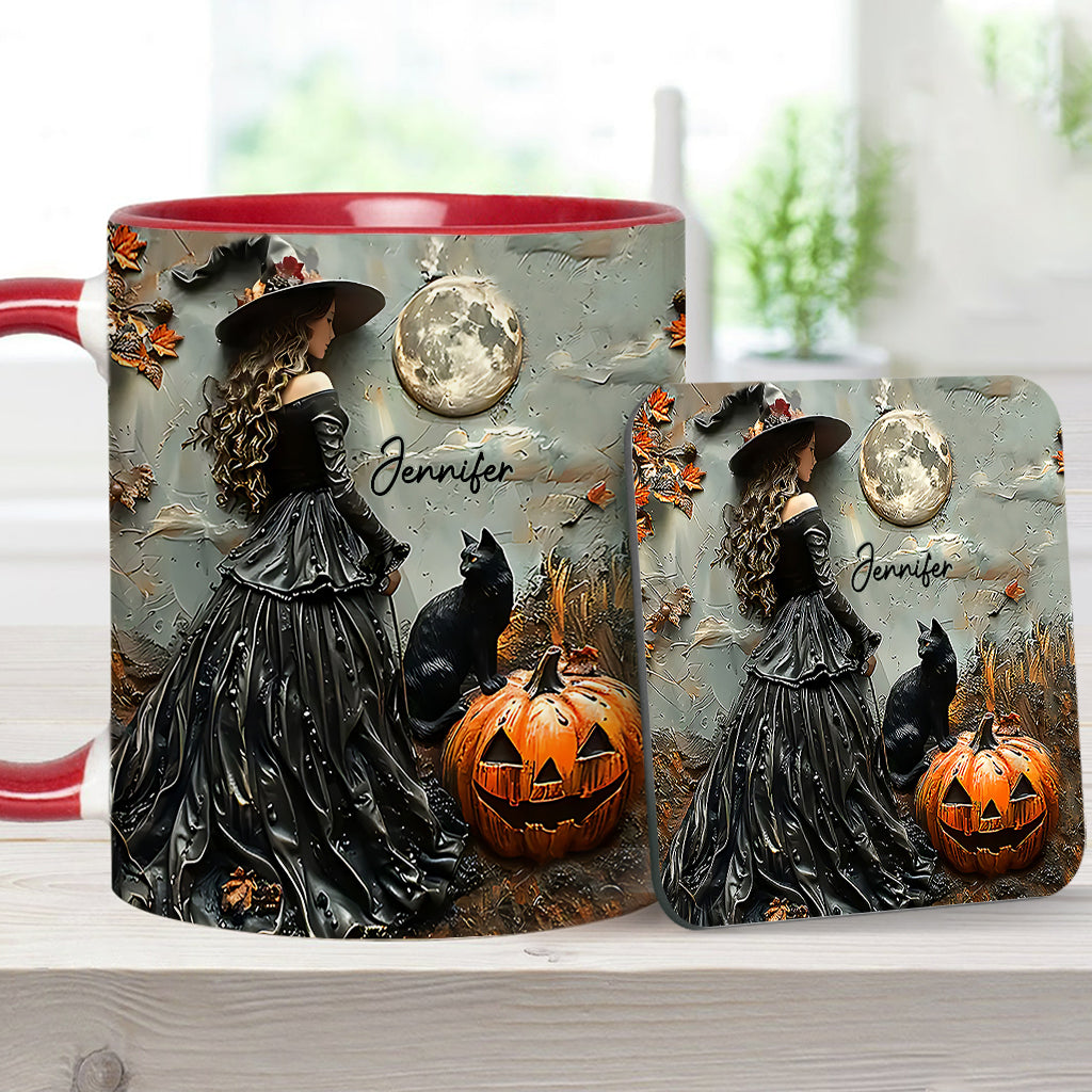 Beautiful Witch Halloween Vintage - Personalized Witch Accent Mug-Myprintsy