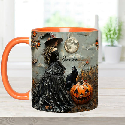 Beautiful Witch Halloween Vintage - Personalized Witch Accent Mug-Myprintsy