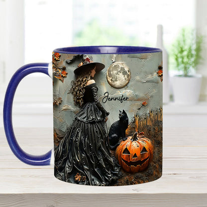 Beautiful Witch Halloween Vintage - Personalized Witch Accent Mug-Myprintsy