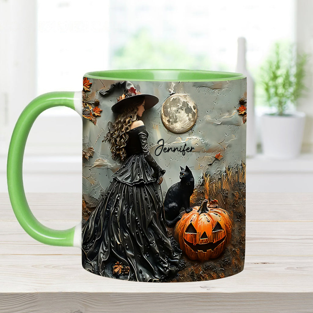 Beautiful Witch Halloween Vintage - Personalized Witch Accent Mug-Myprintsy