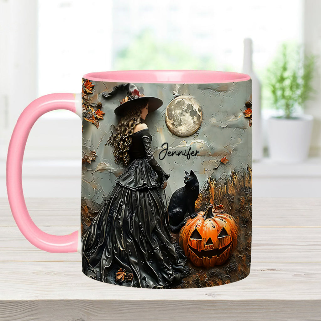 Beautiful Witch Halloween Vintage - Personalized Witch Accent Mug-Myprintsy