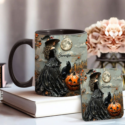 Beautiful Witch Halloween Vintage - Personalized Witch Accent Mug-Myprintsy
